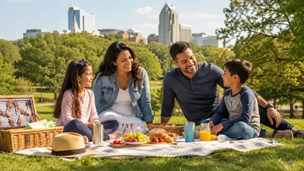 Raleigh family spending time outdoors on a weekend freed from household cleaning obligations