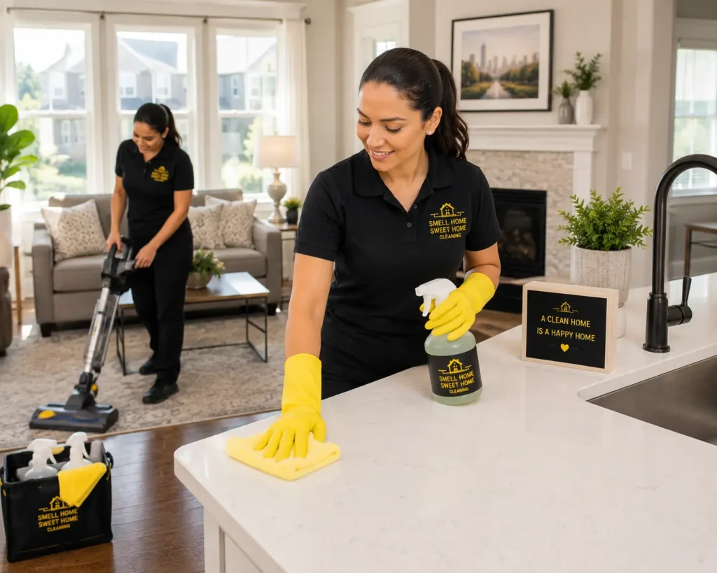 Smell Home Sweet Home professional cleaning team finishing a home clean in Raleigh NC
