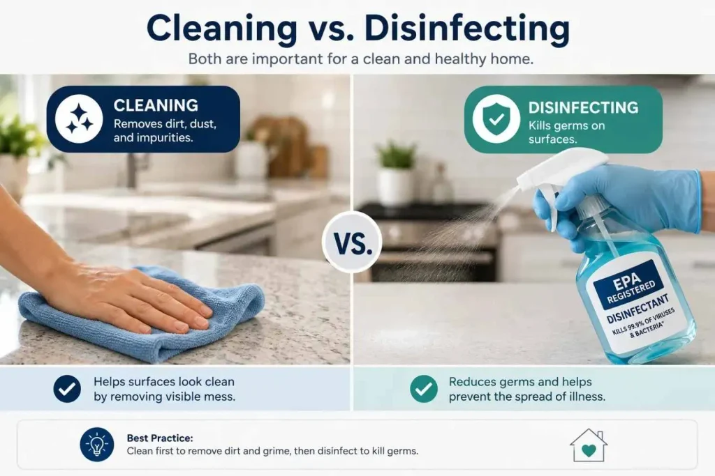 Comparison of cleaning with a microfiber cloth versus disinfecting with EPA-approved spray